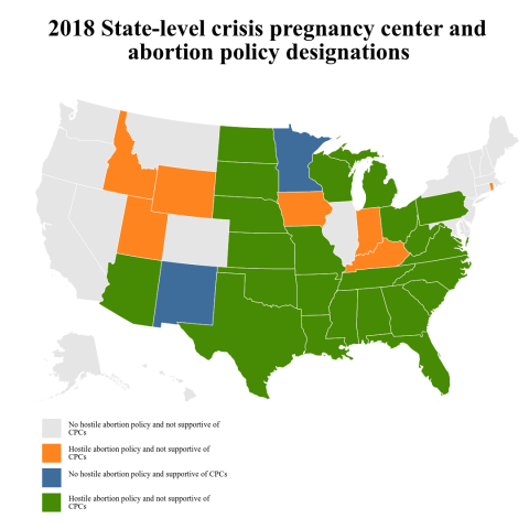 2018 State-level crisis pregnancy center and abortion policy designations